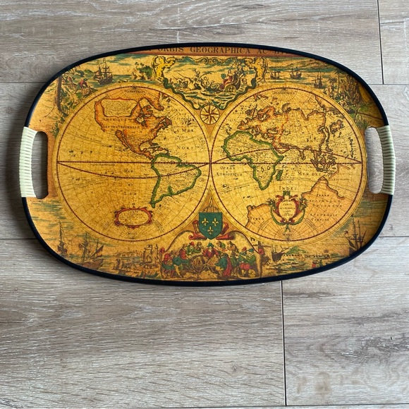 Vintage Tray antique world map MCM bar tray - Picture 2 of 9